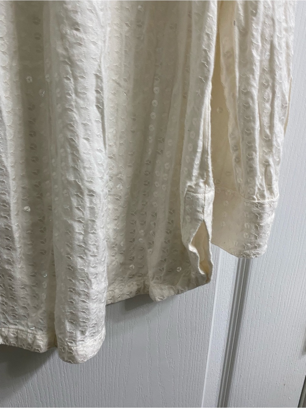 Anthropologie Maeve Sequn Textured Button Down Long Sleeve Lagenlook Cream Top L - Picture 13 of 15